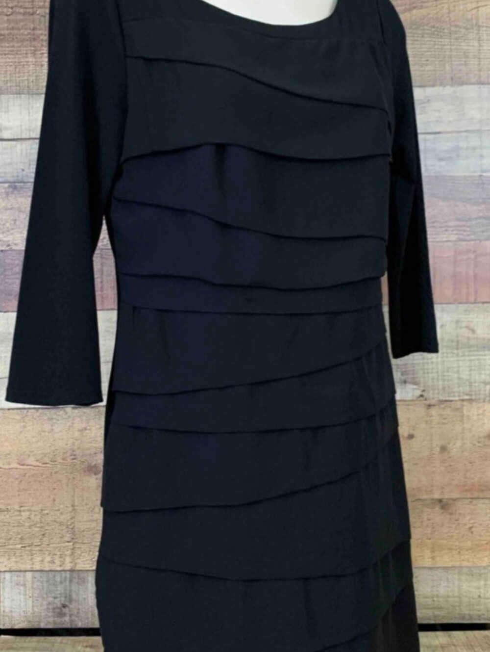 White House Black Market Black Layered Scoop-Neck Long-Sleeve Dress